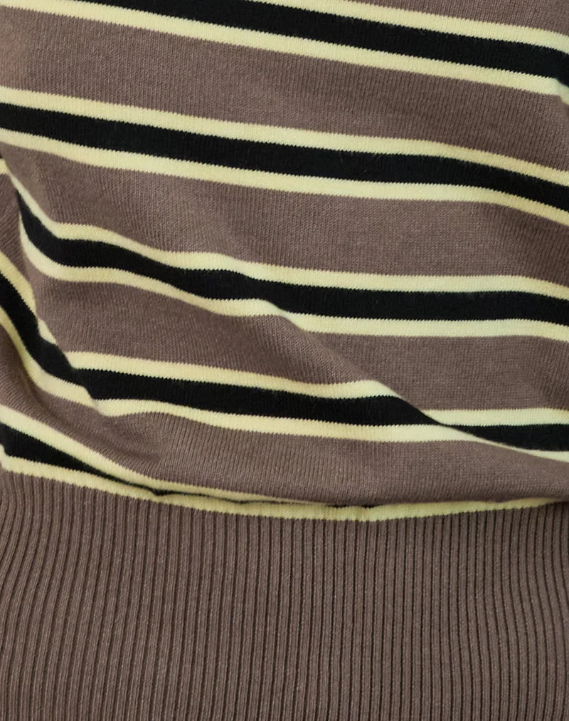 Pull Jalira Asymmetric Cinch à rayures marron et jaunes