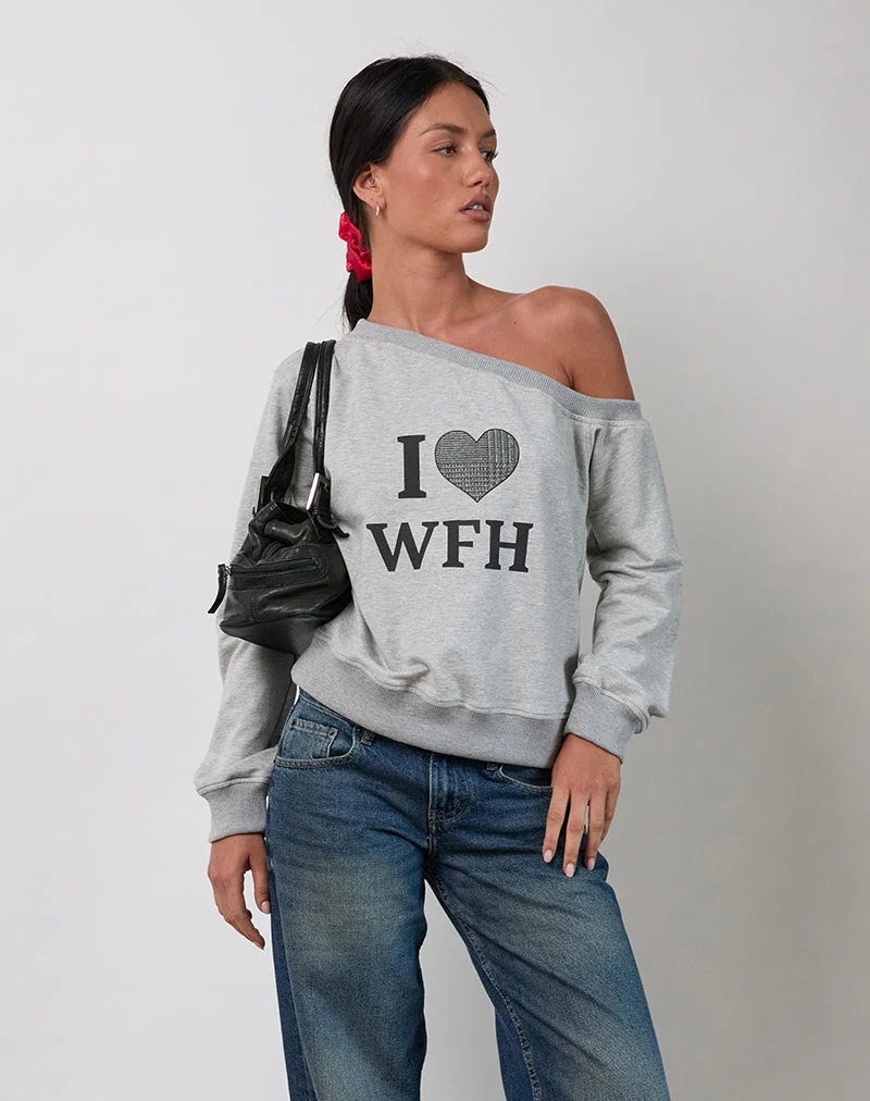 Sweatshirt Toria en gris marron avec graphique I Love WFH