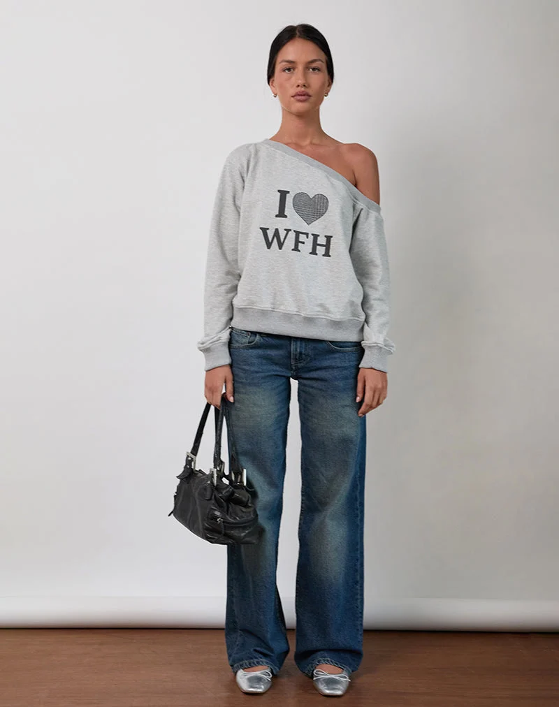 Sweatshirt Toria en gris marron avec graphique I Love WFH