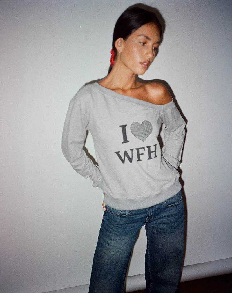 Sweatshirt Toria en gris marron avec graphique I Love WFH