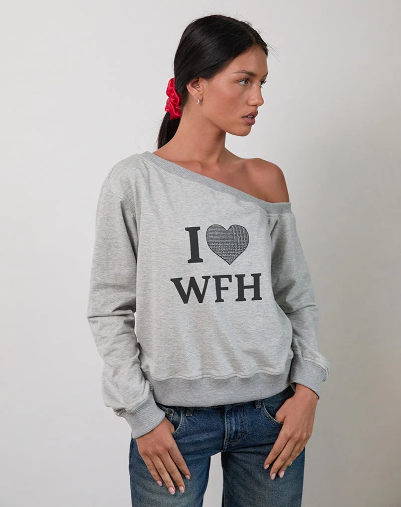 Sweatshirt Toria en gris marron avec graphique I Love WFH