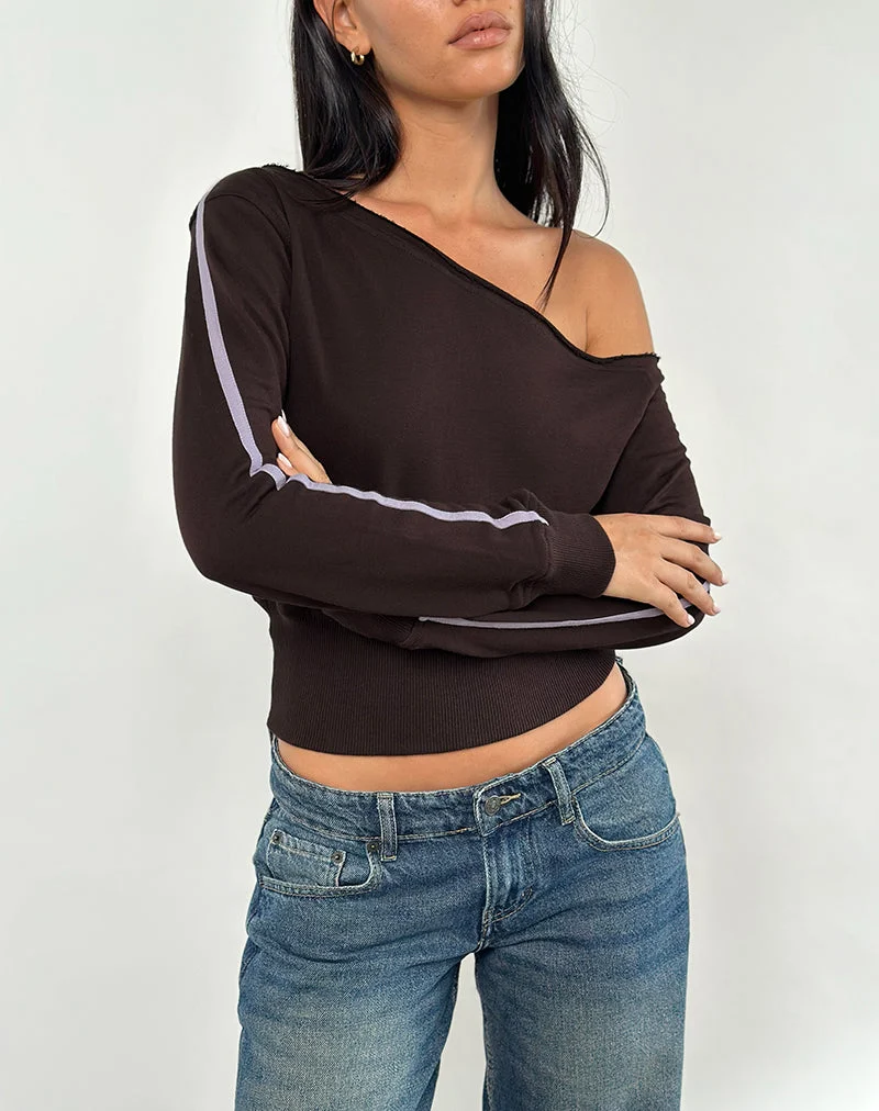 Sweatshirt asymétrique Sujana en chocolat amer avec reliure violette