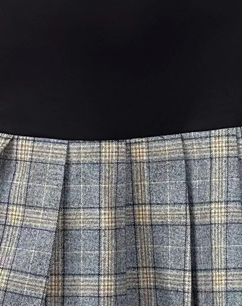 Terdayu Bandeau Pleated Mini Dress in Black Grey Check