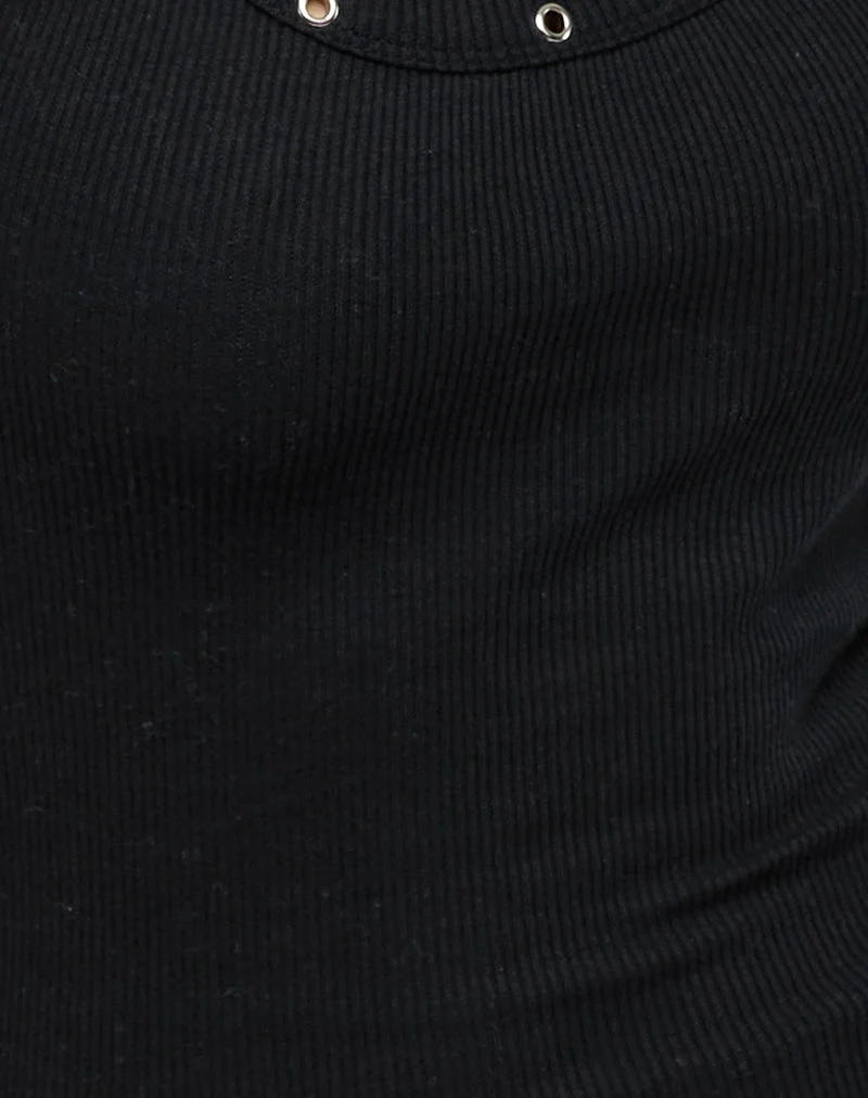 Dax Eyelet Ribbed Vest Top in Black