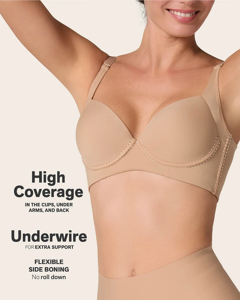 Soutien-gorge à push-up doux avec aisselles et dos très couvrants