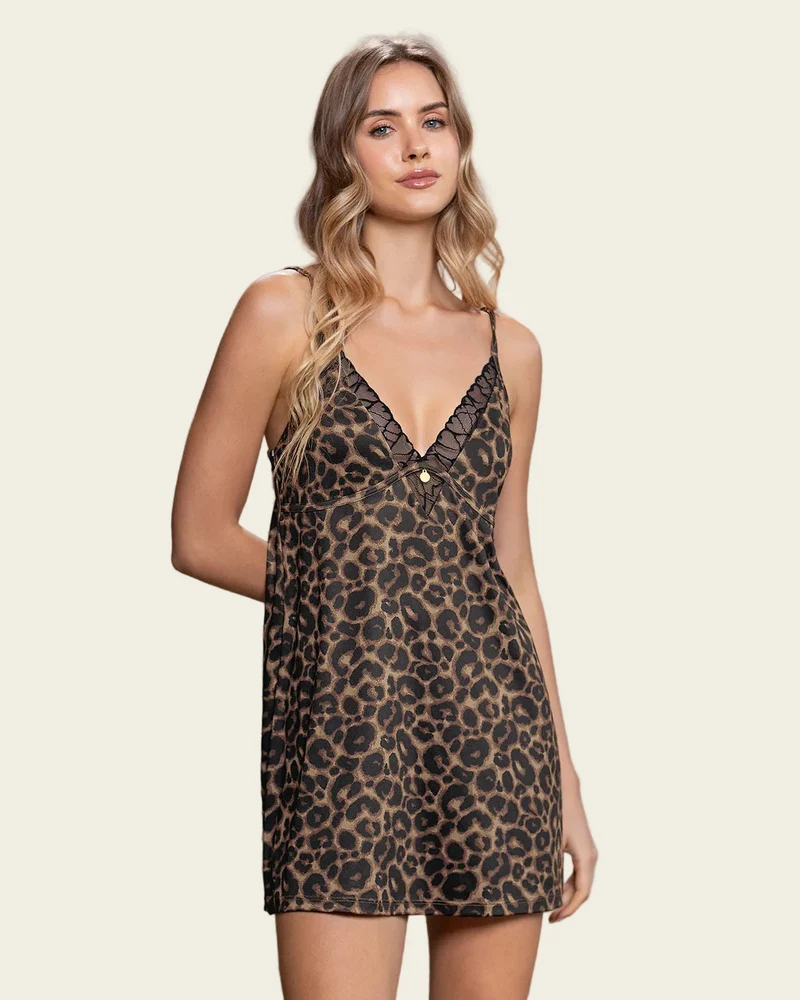 Chemise de nuit courte avec dentelle et dos échancré Leonisa by Serez
