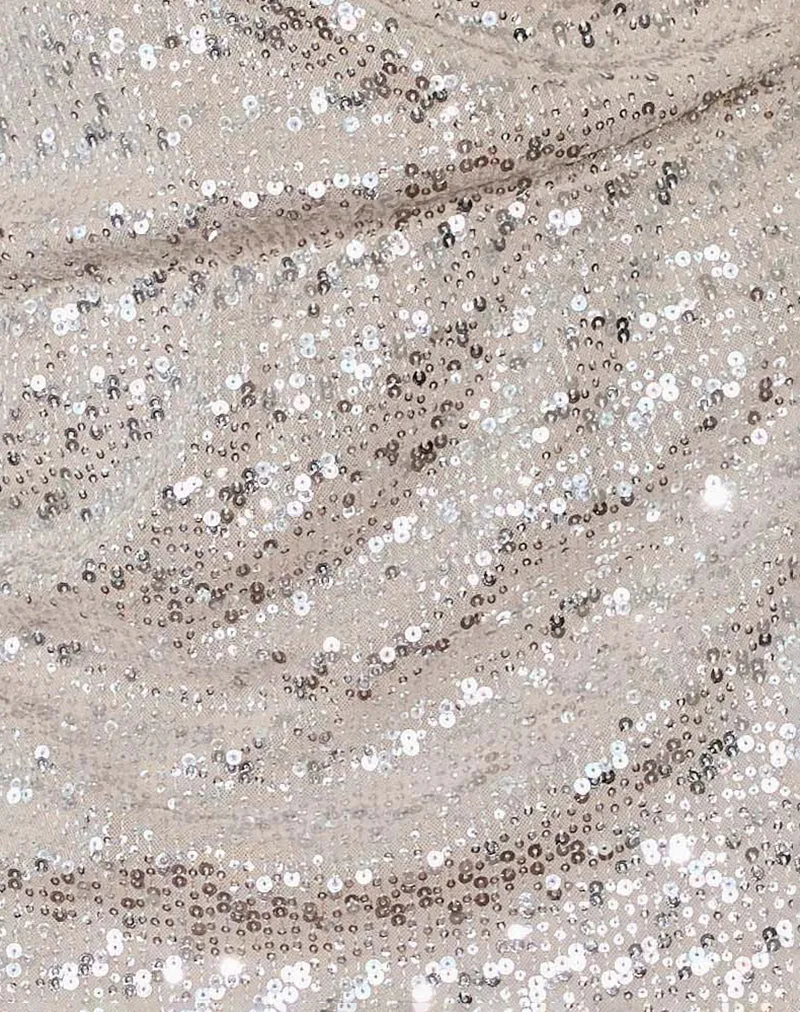 Jasilia - Mini robe à manches longues en paillettes neutres