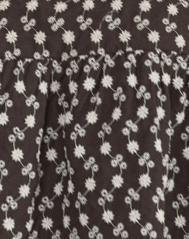 Axoni - Chemisier à encolure carrée, broderie florale, marron