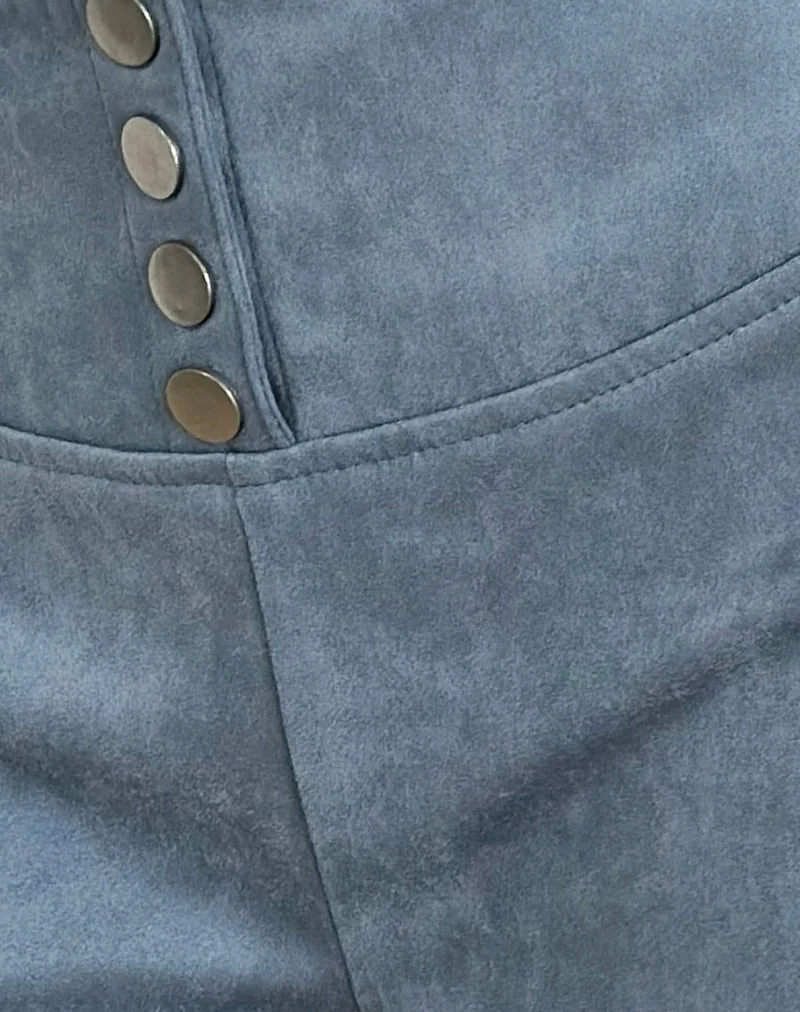 Pantalon Samila à coutures apparentes en faux daim bleu poussière