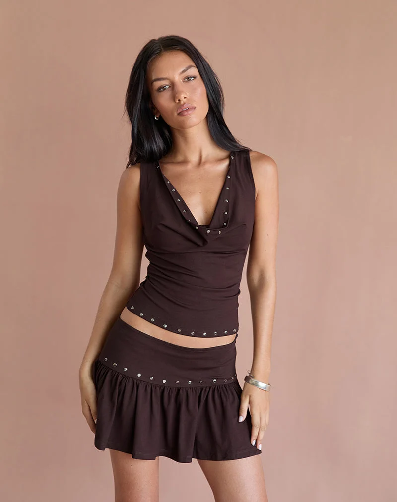 Jupe cloutée Nefety en jersey chocolat amer