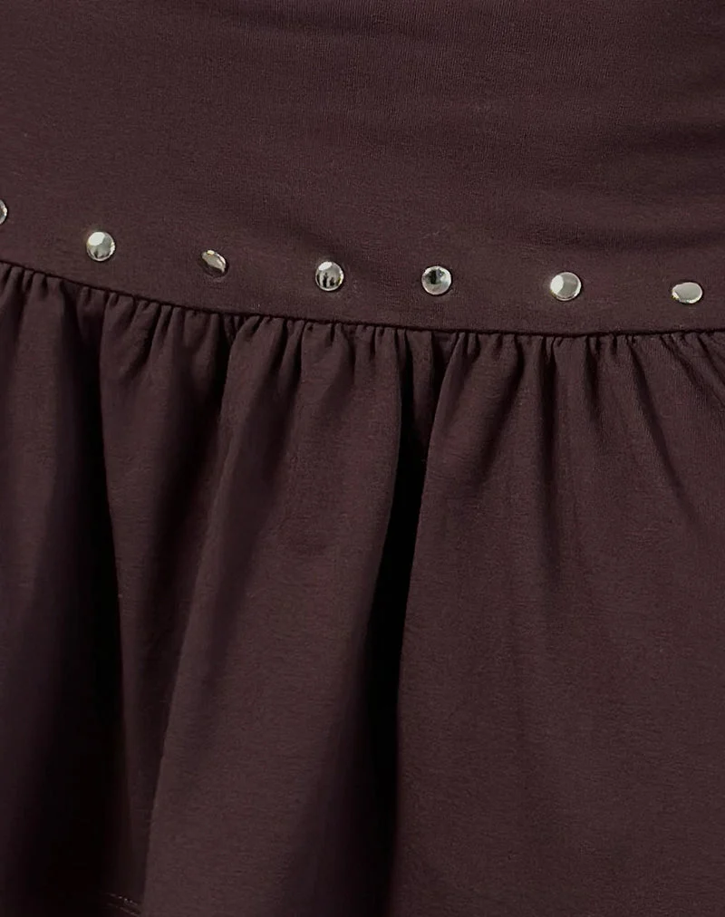 Jupe cloutée Nefety en jersey chocolat amer