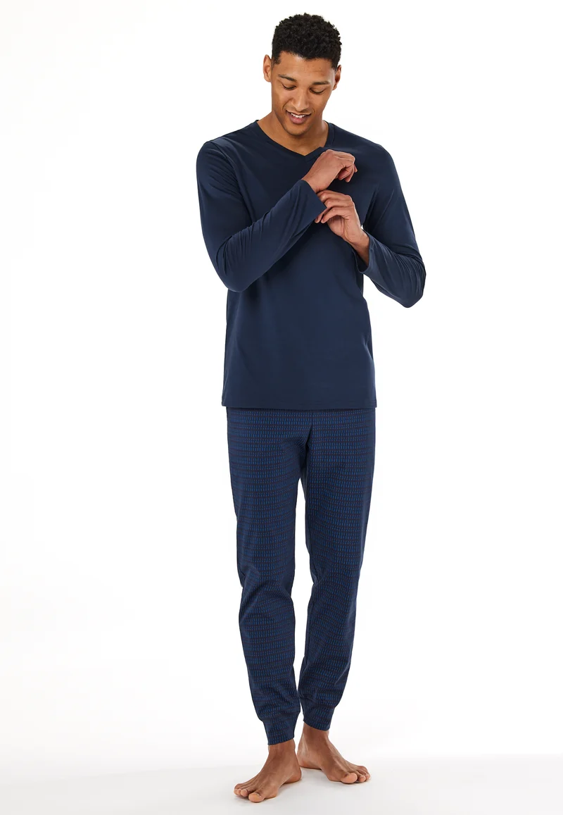 Schlafanzug mit Bündchen Blau gemustert - Casual Essentials