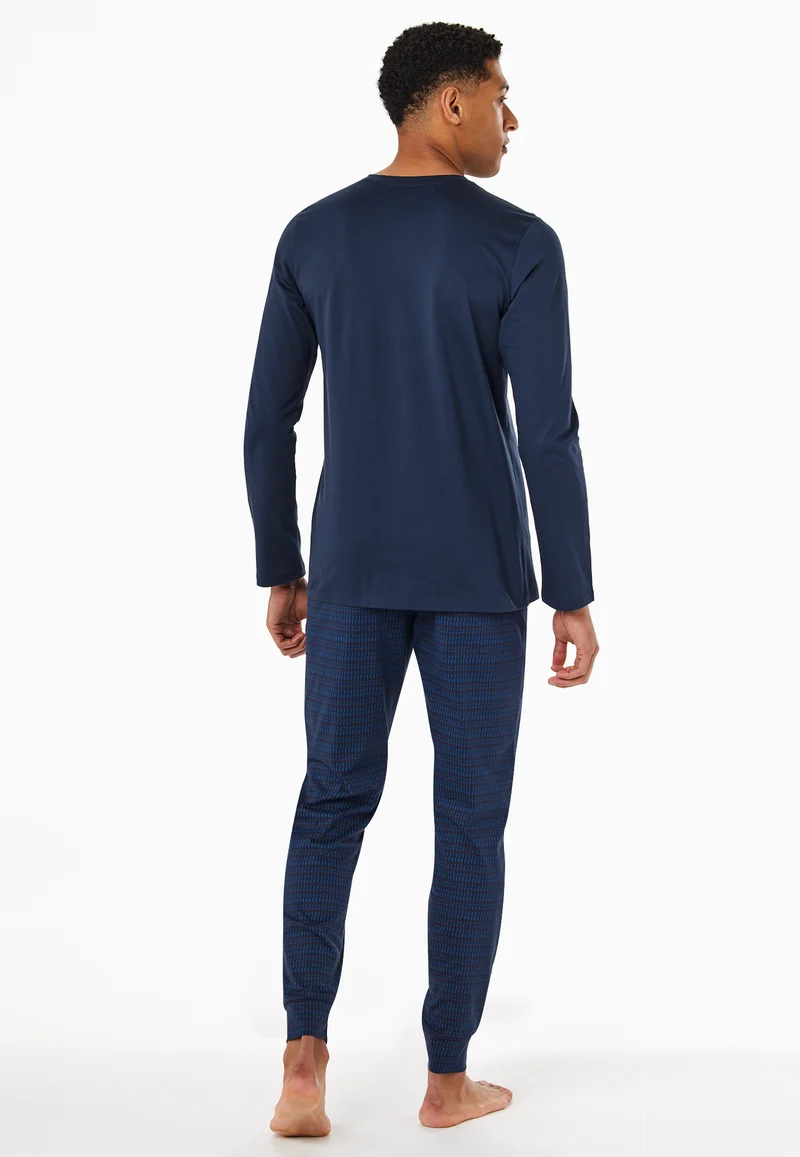 Schlafanzug mit Bündchen Blau gemustert - Casual Essentials