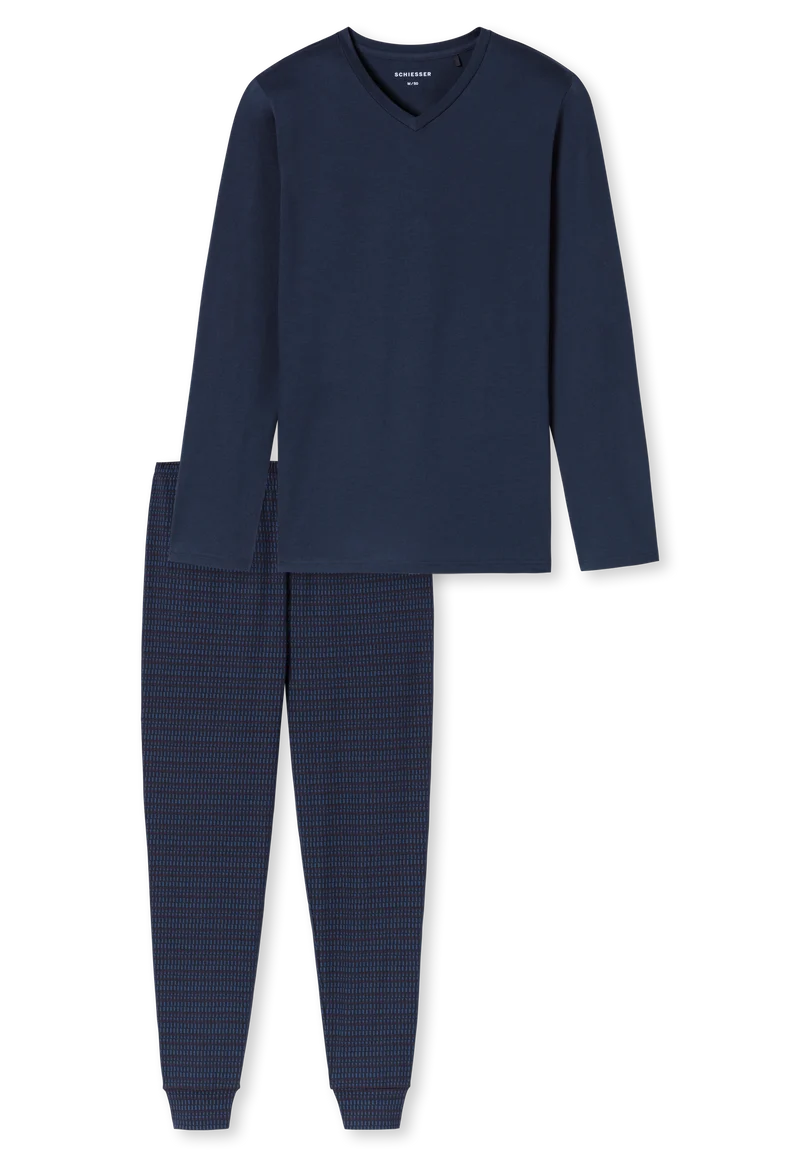 Schlafanzug mit Bündchen Blau gemustert - Casual Essentials