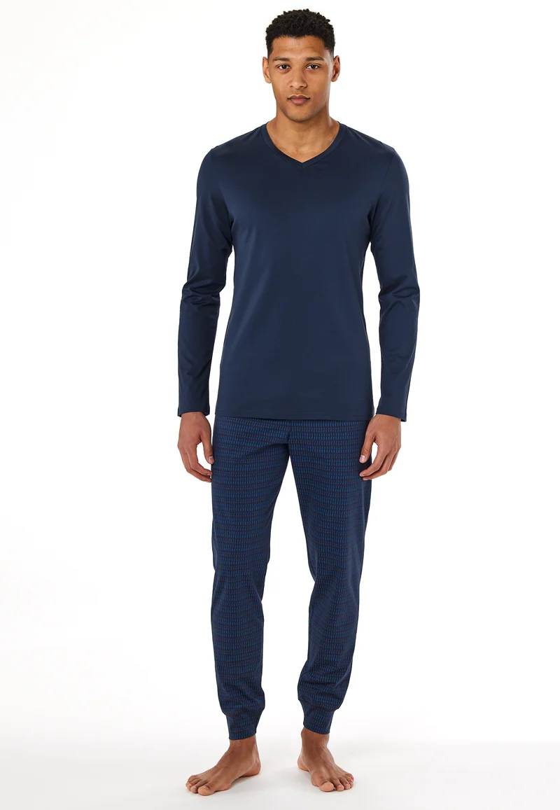 Schlafanzug mit Bündchen Blau gemustert - Casual Essentials