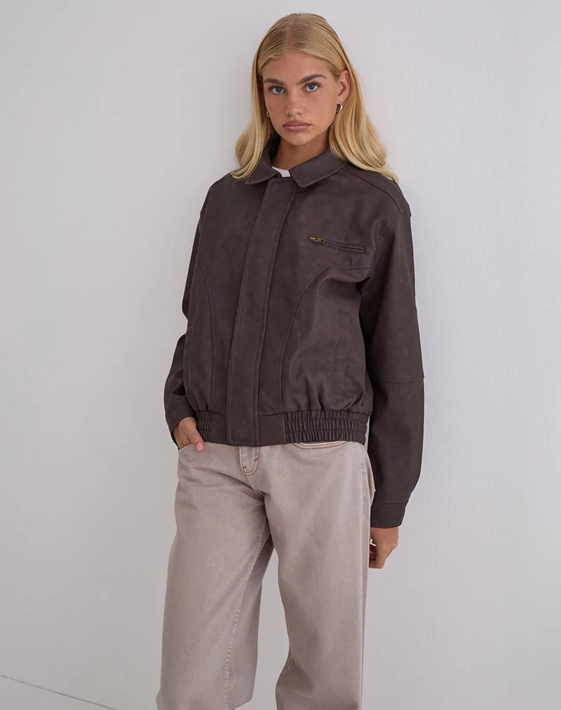 Veste Aviara en PU marron foncé