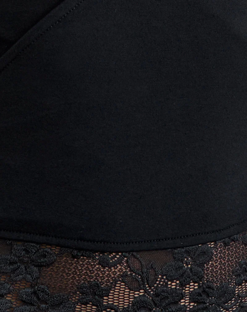 Haut cache-cœur plongeant « Noesy » noir avec bordure en dentelle