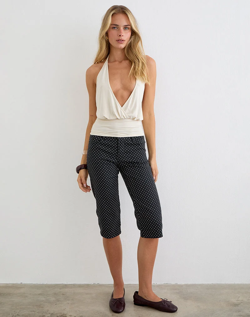 Pantalon capri Dassah noir à micro-pois blancs