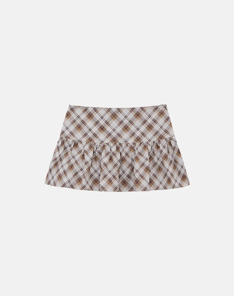 Mini-jupe Raffita à carreaux en biais marron