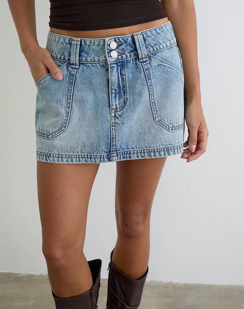 Mini-jupe en denim Cargo, délavage bleu vintage
