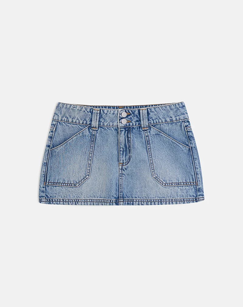 Mini-jupe en denim Cargo, délavage bleu vintage