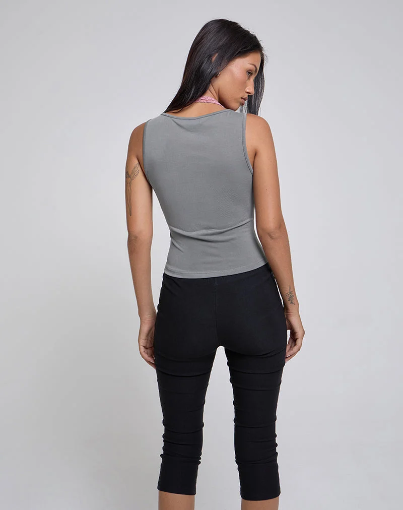Helma Halterneck Top in Grey with Pink Lace (Top dos nu en gris avec dentelle rose)