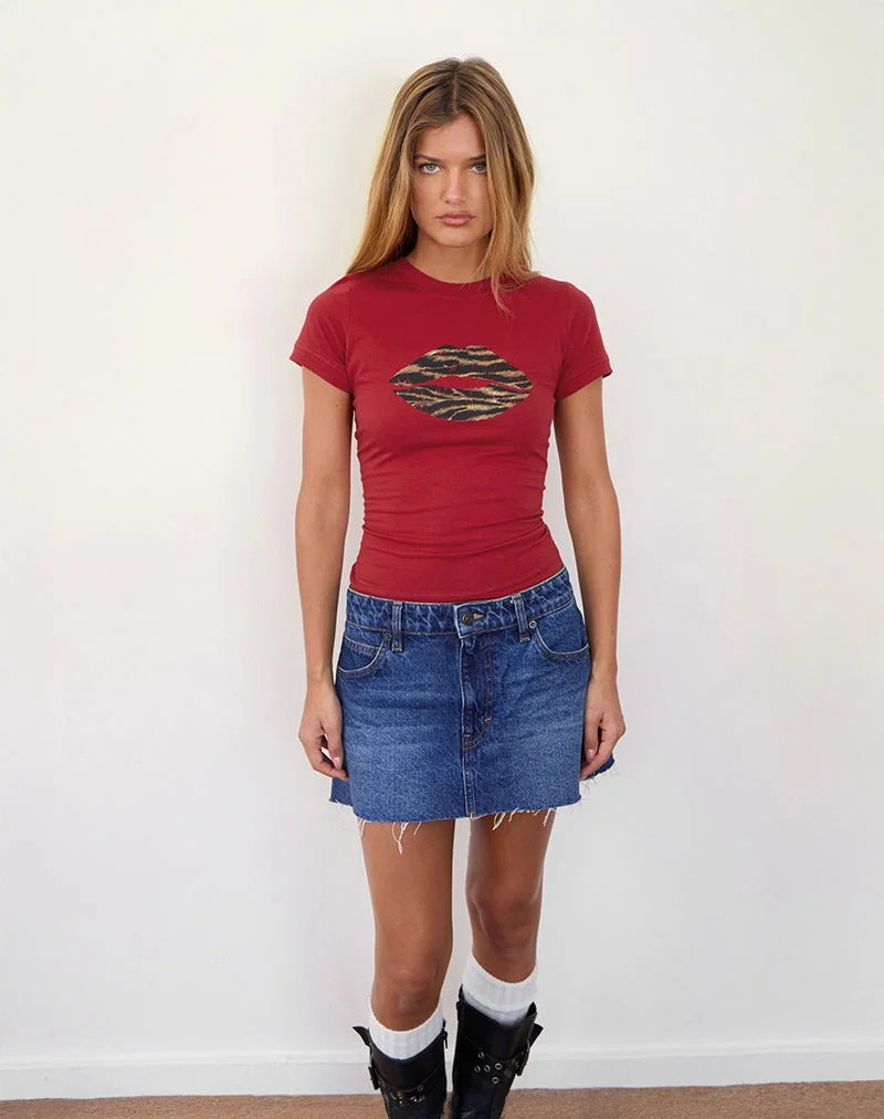Tee-shirt Sutin en rouge adrénaline avec imprimé léopard