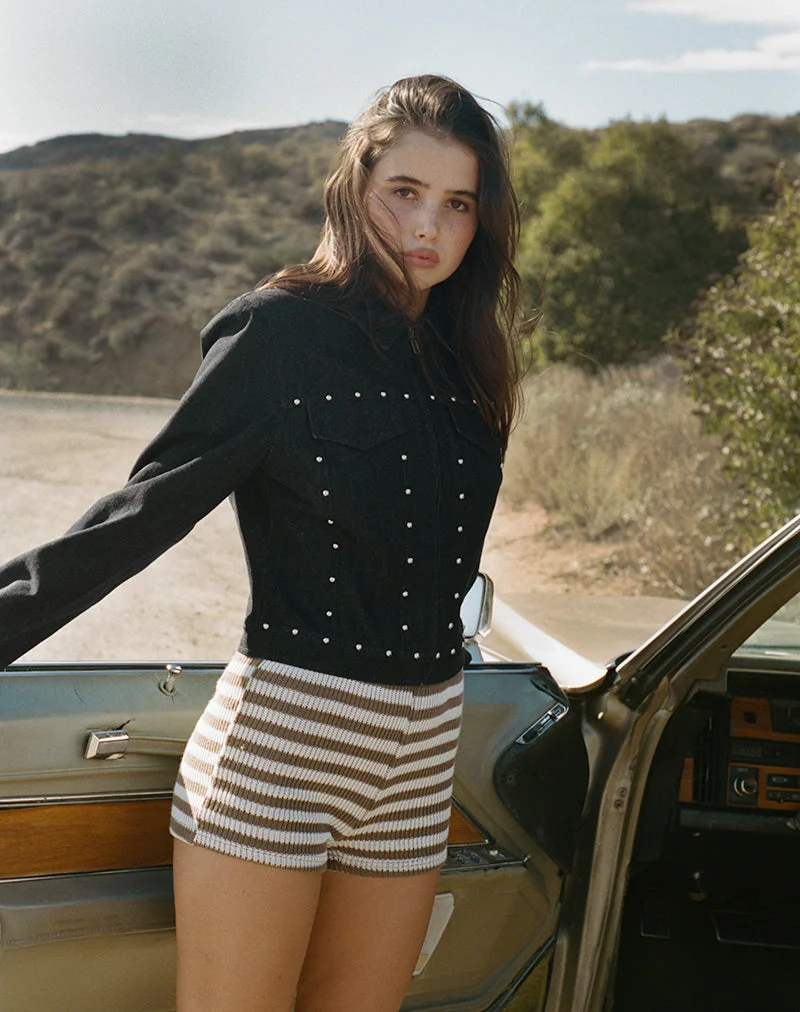 Short Nikaya en tricot rayé blanc et marron