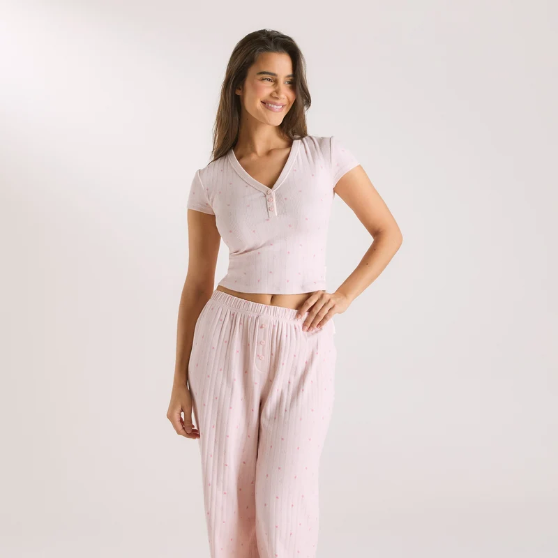 Haut de Pyjama en Pointelle - Rose Floral