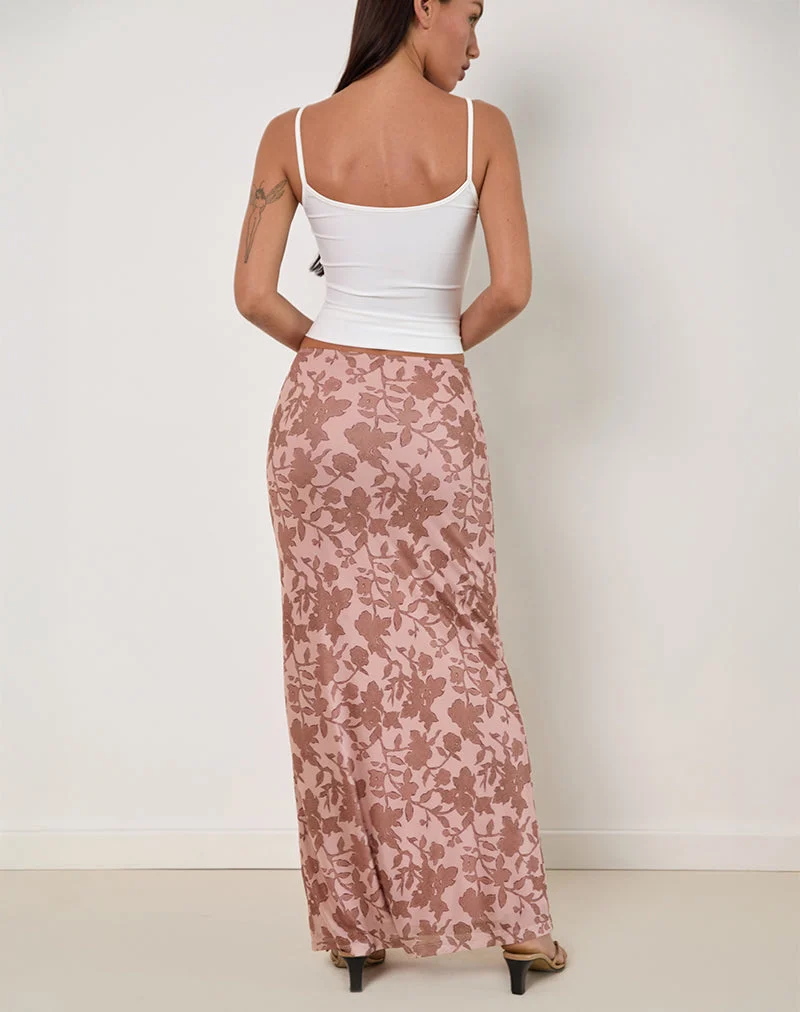 Jupe longue Alfreda, imprimé floral neutre