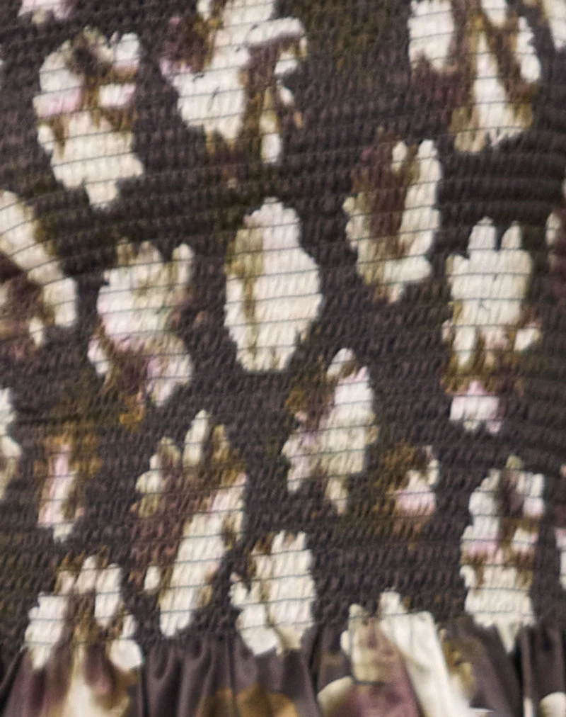 Sukai Shirred Top in Brown Floral Print