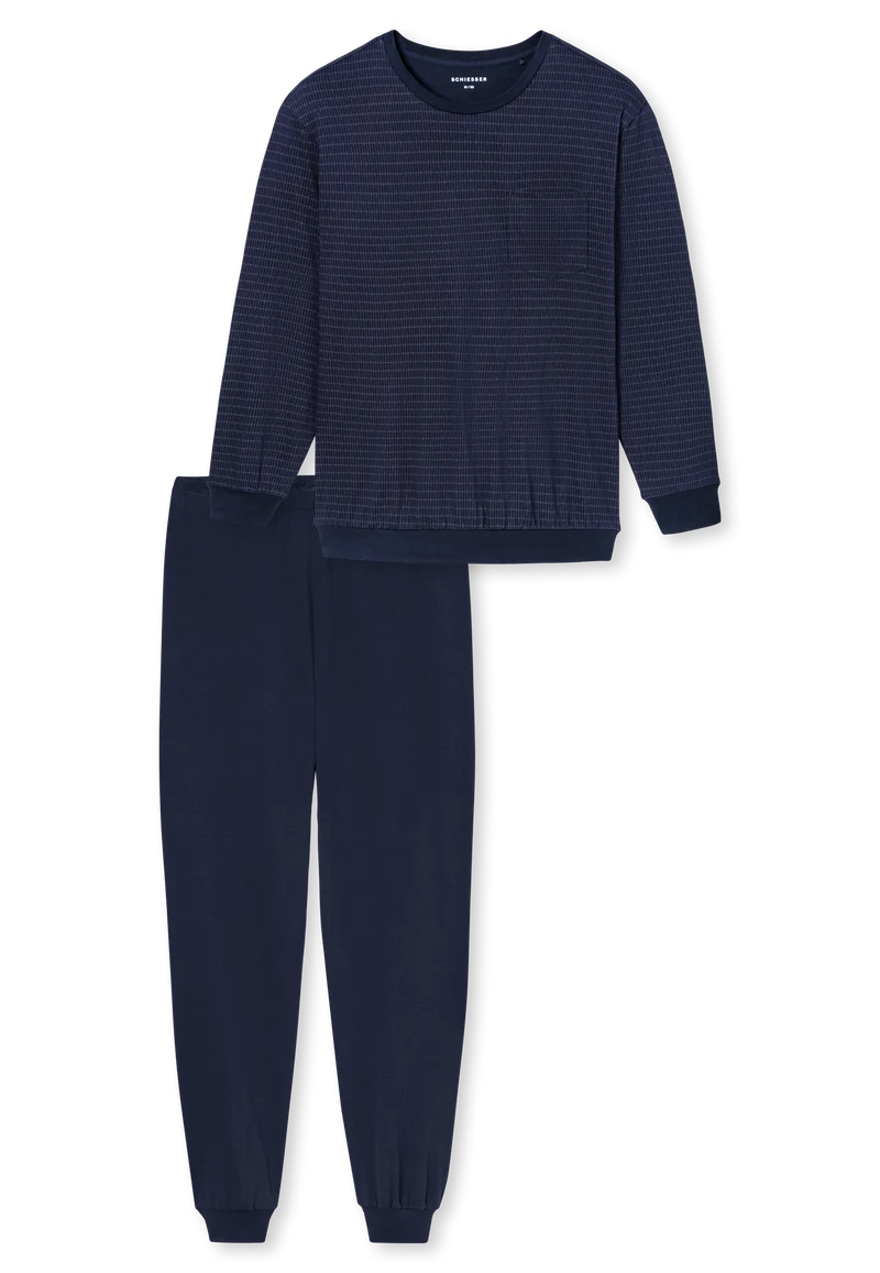 Schlafanzug mit Bündchen Blau/Lila gemustert - Comfort Essentials