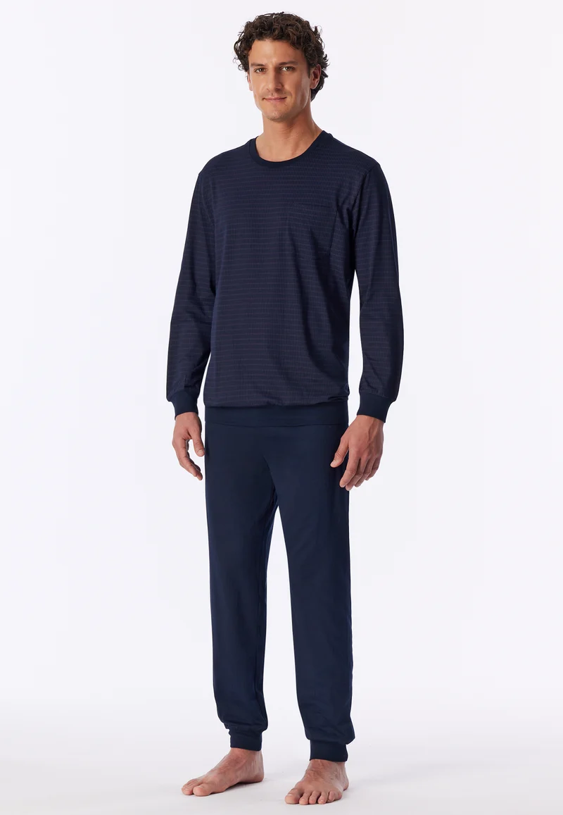 Schlafanzug mit Bündchen Blau/Lila gemustert - Comfort Essentials