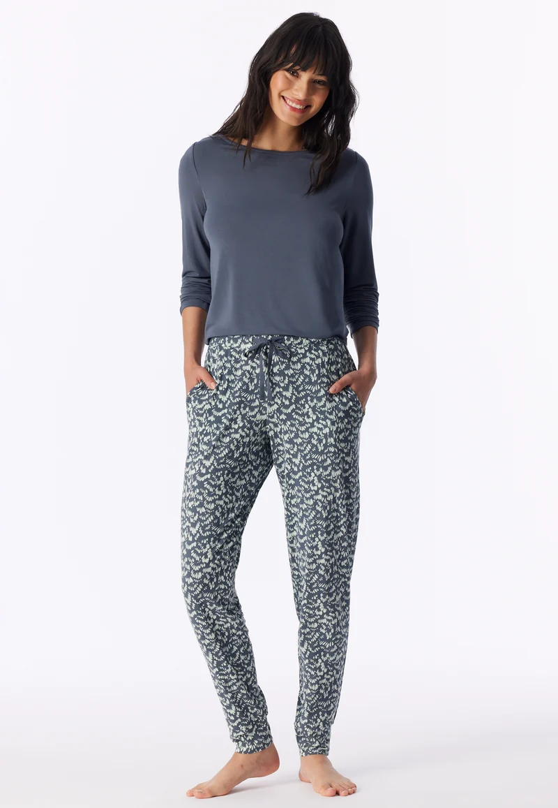 Hose mit Bündchen Blau/Weiss gemustert - Mix+Relax