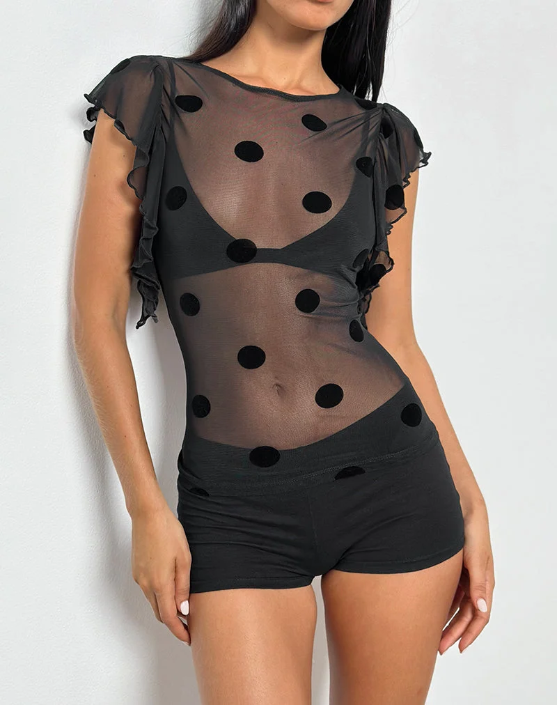 Top non doublé Harsya en Big Polka Flock noir