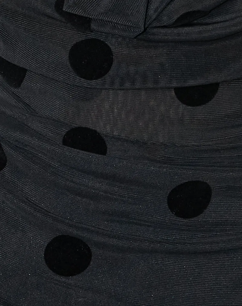 Losa Cowl Neck Top in Big Polka Flock Black (Top à col bénitier)