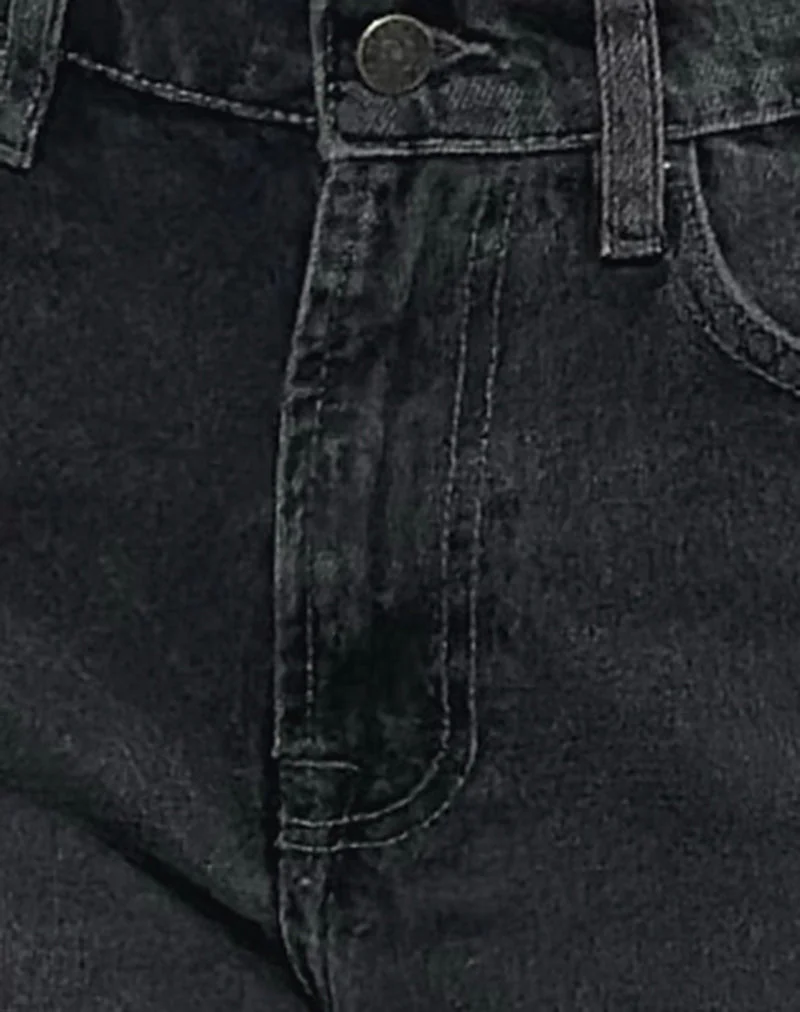 Jean droit à taille moyenne avec revers en noir délavé gris