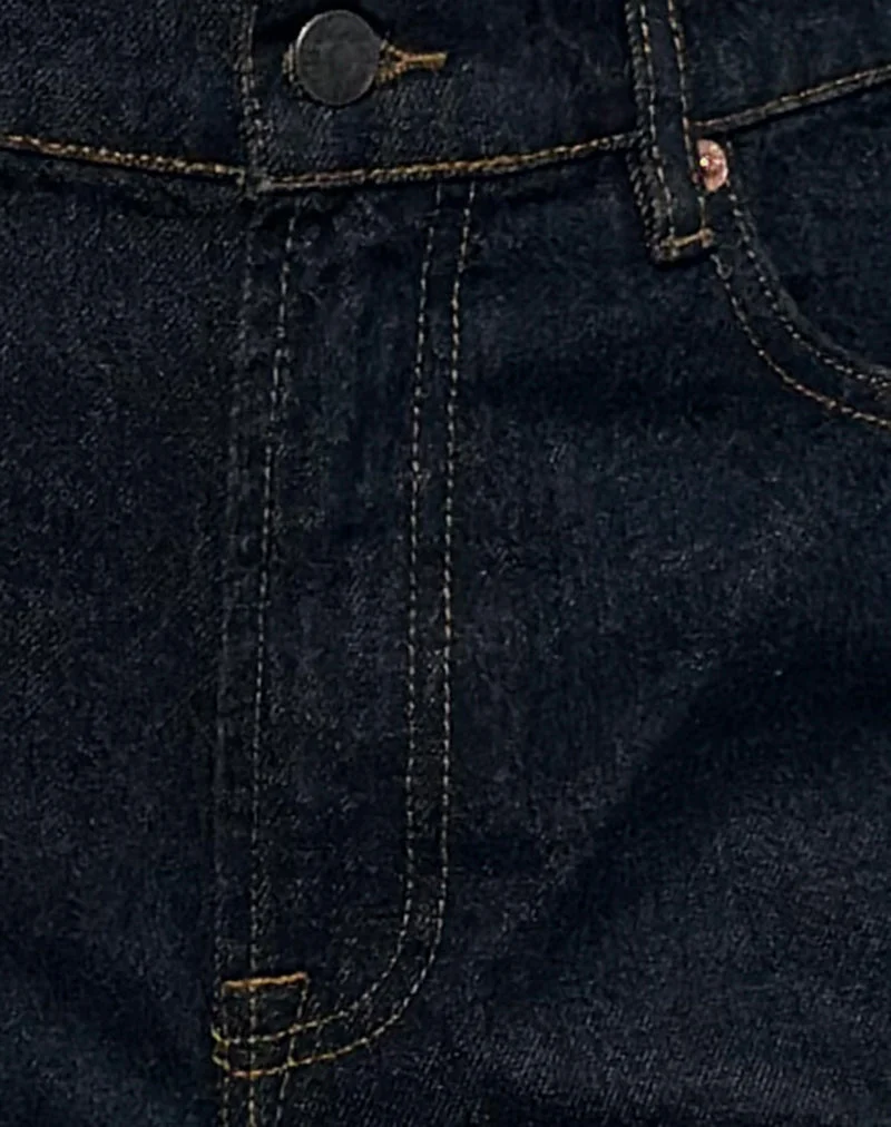 Jean droit à taille moyenne avec revers en Indigo