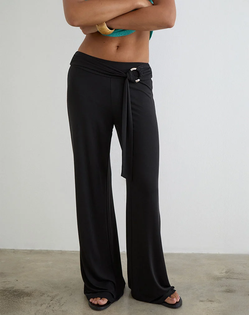 Pantalon Cerelia en cupro noir avec ceinture à nouer
