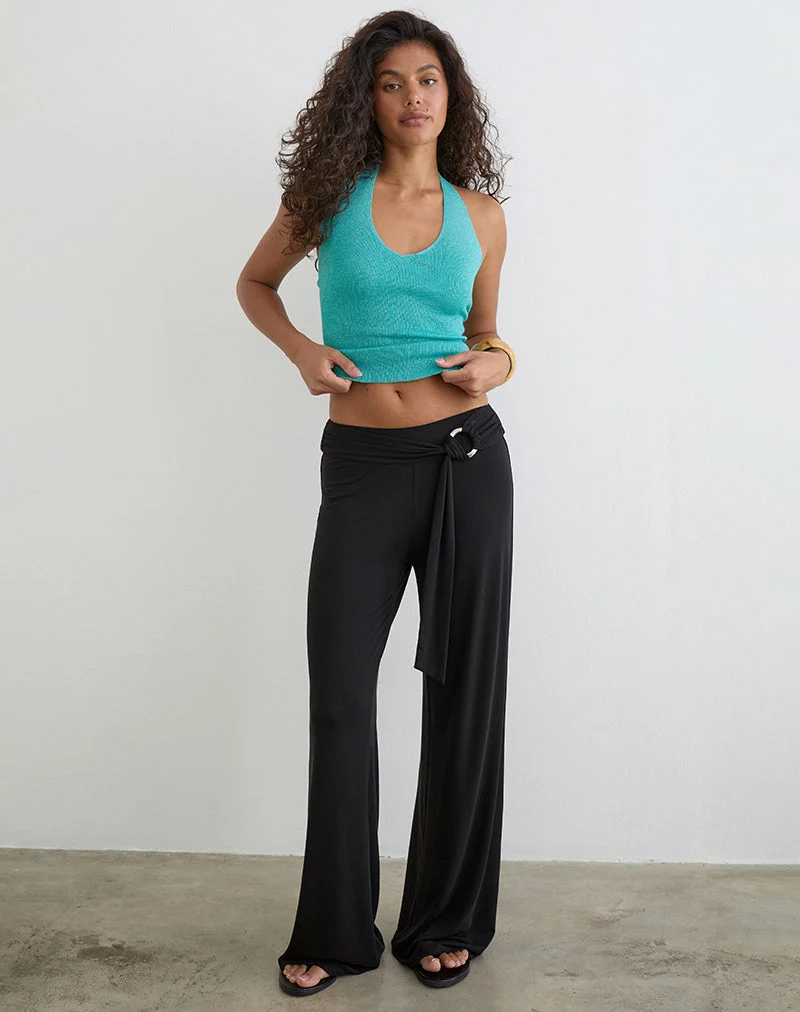 Pantalon Cerelia en cupro noir avec ceinture à nouer