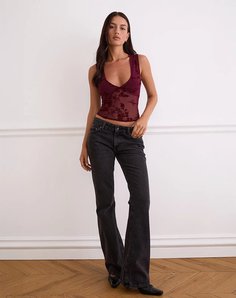 Top Lihat en Botanical Flock Flower Maroon