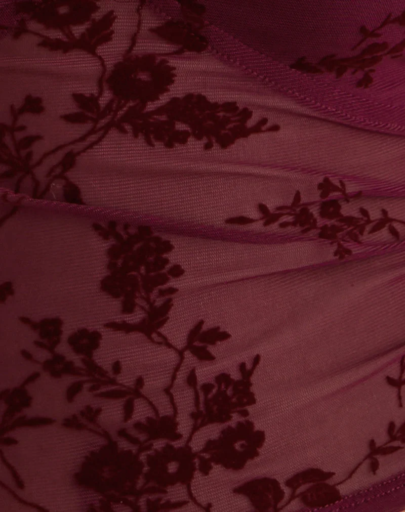 Top Lihat en Botanical Flock Flower Maroon