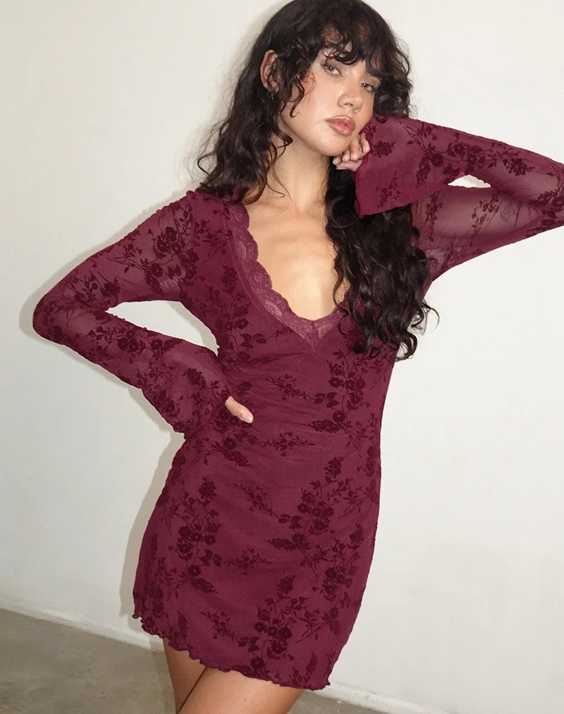 Mini robe Sriti, Botanical Flower Maroon
