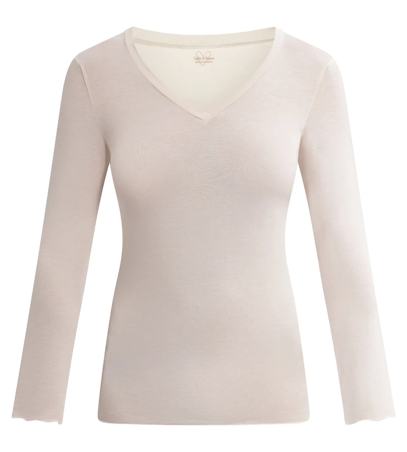 T-shirt femme col V modal et cachemire Beige Light & Warm