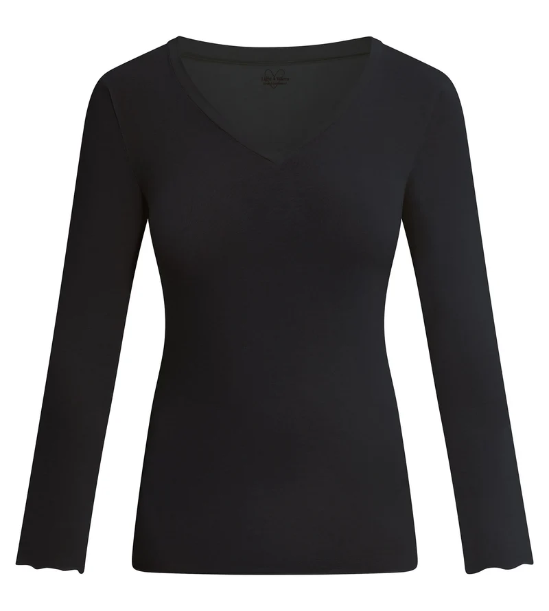 T-shirt femme col V modal et cachemire Noir Light & Warm