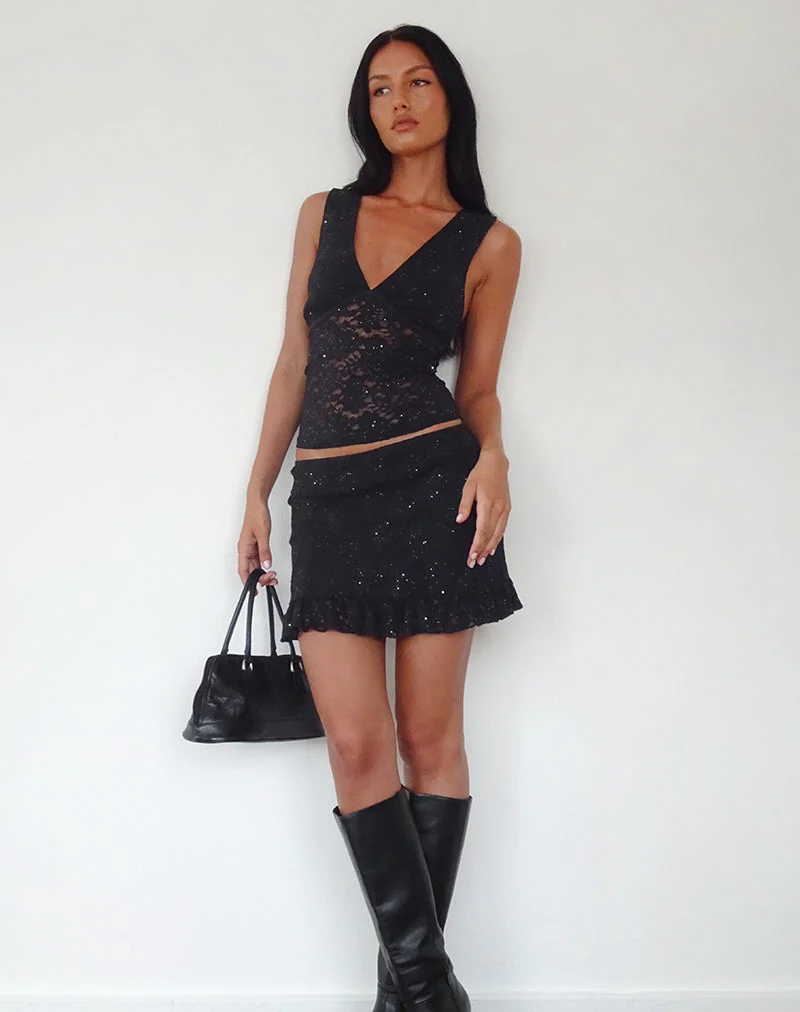 Top Vishata en dentelle à paillettes noire
