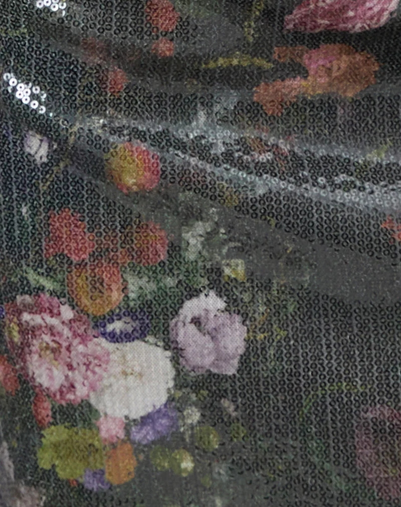 Minijupe Nidya, fleur vintage à paillettes