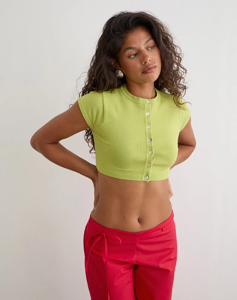 Cardigan court Baniah en maille plate, vert lys
