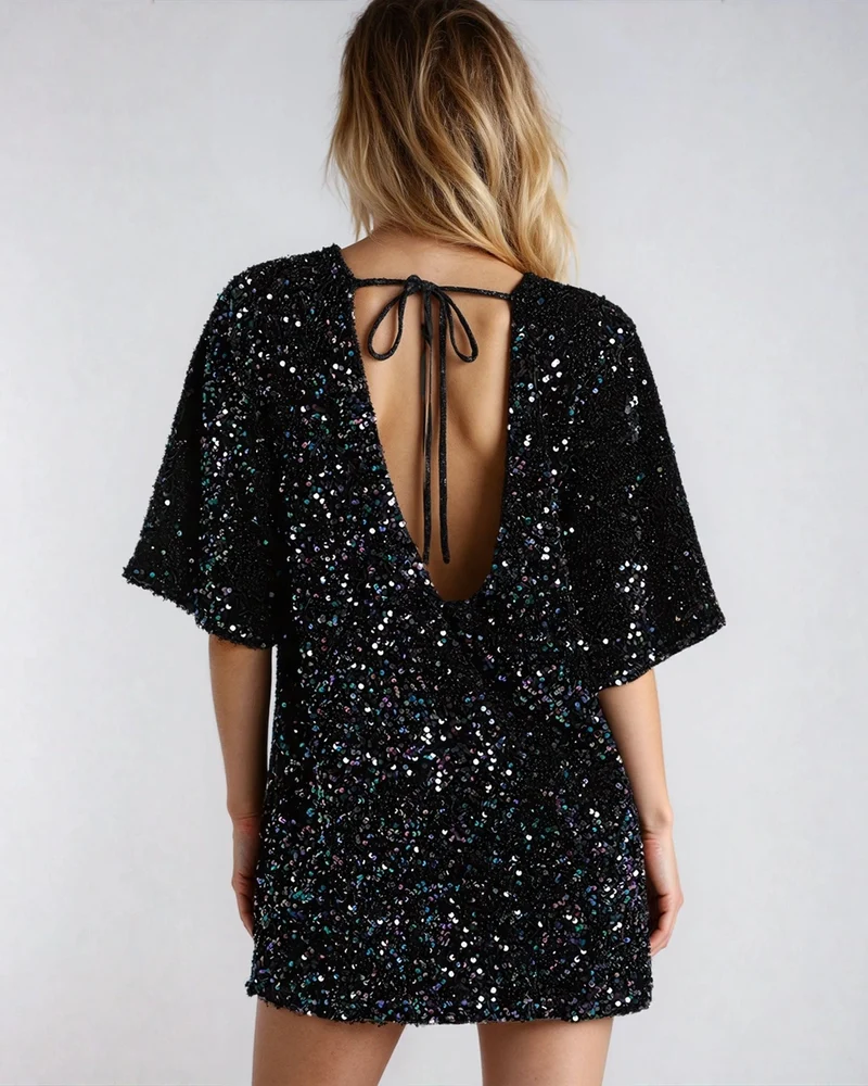Robe Noire À Sequins - Ezia