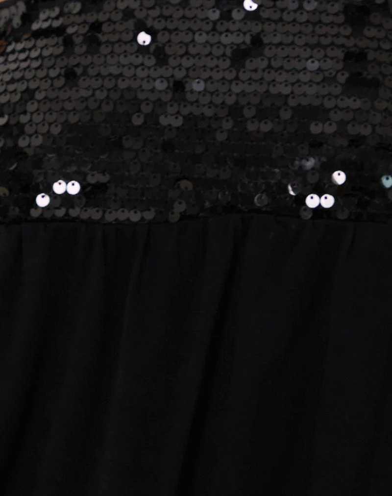 Danuta Longline Bandeau Top in Sequin Black